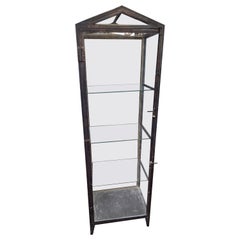 Tall Peaked Top Glass & Iron Vitrine Dry Bar Industrial Cabinet