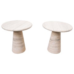 Pair of Contemporary Travertine Side Table in Style of Angelo Mangiarotti -Italy