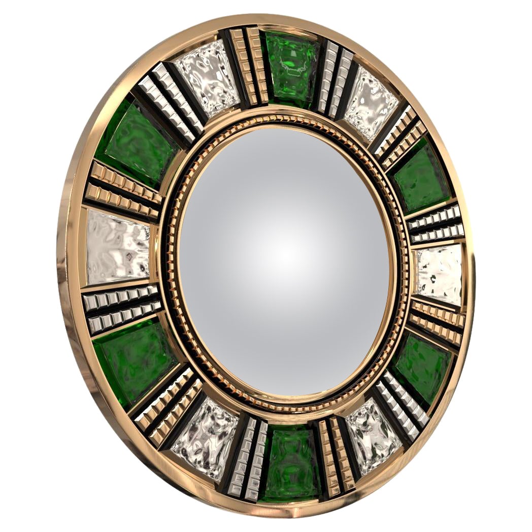 "Messa a Fuoco" Convex Wall Mirror with Bronze and Glass Decoration, Istanbul For Sale