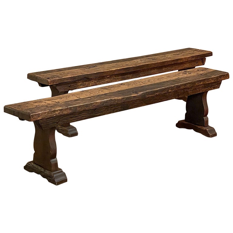 Pair Rustic Dutch Oak Benches For Sale at 1stDibs
