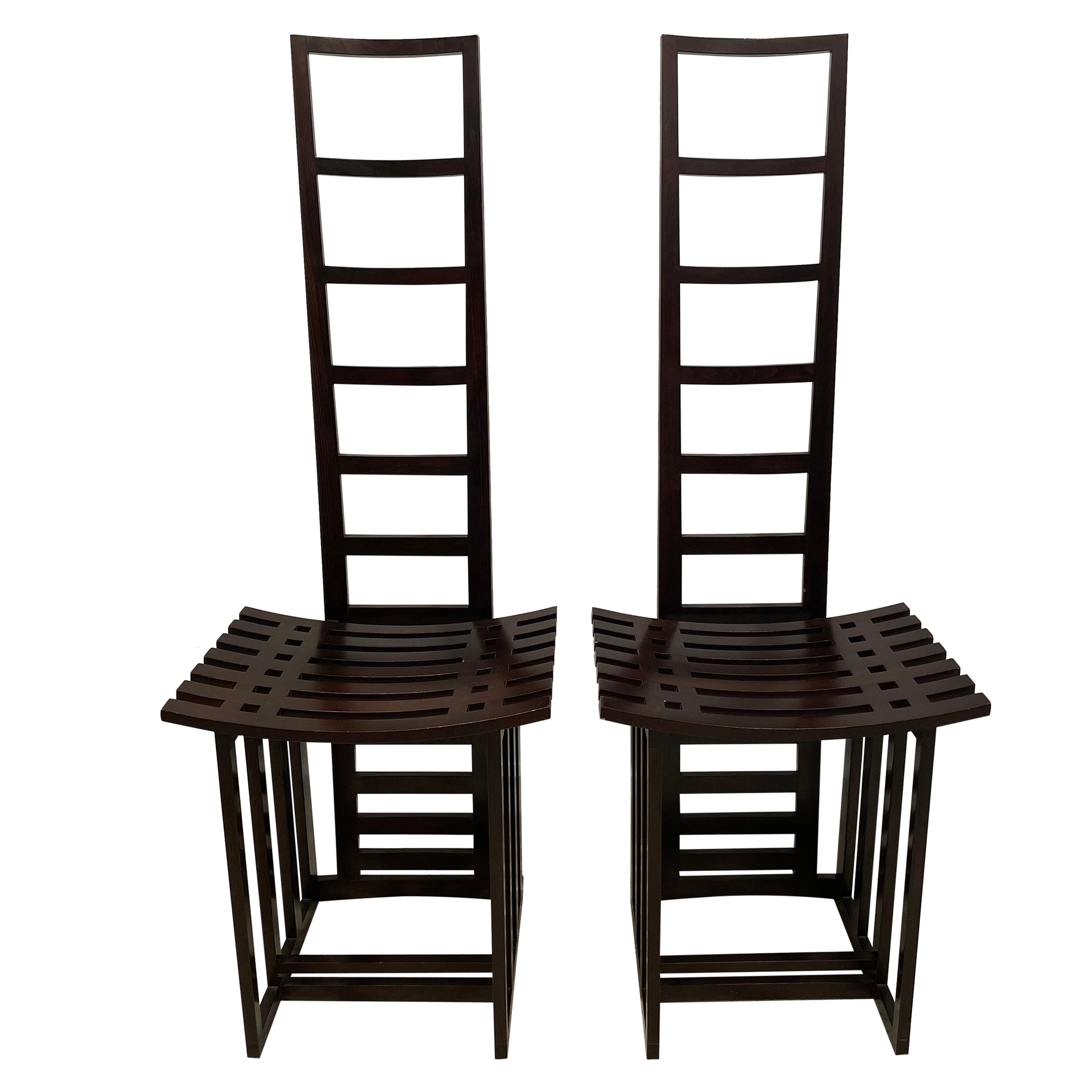Tall Ladderback Architectural Design Chairs, Pair