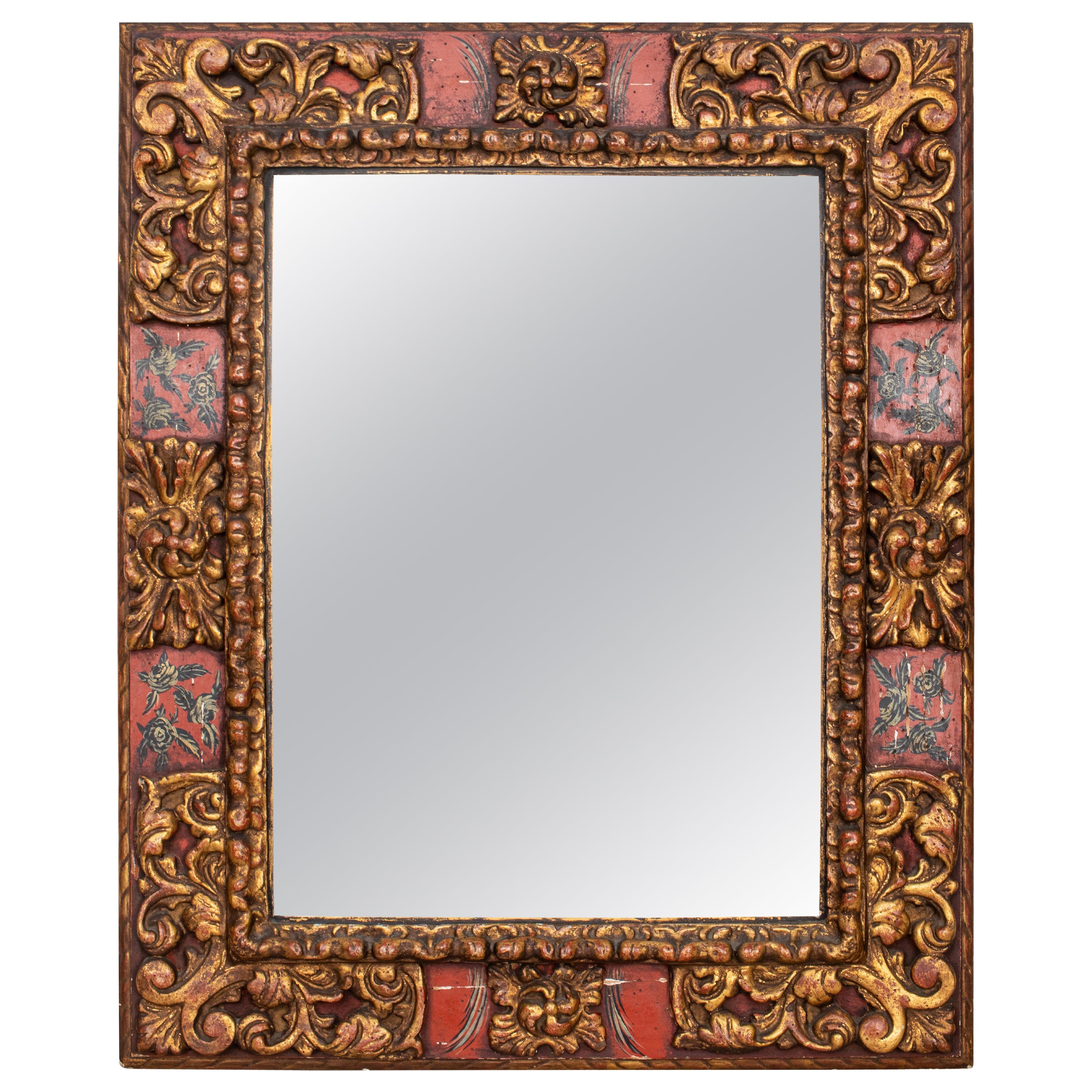 Southeast Asian Red-Ground & Parcel-Gilt Mirror For Sale