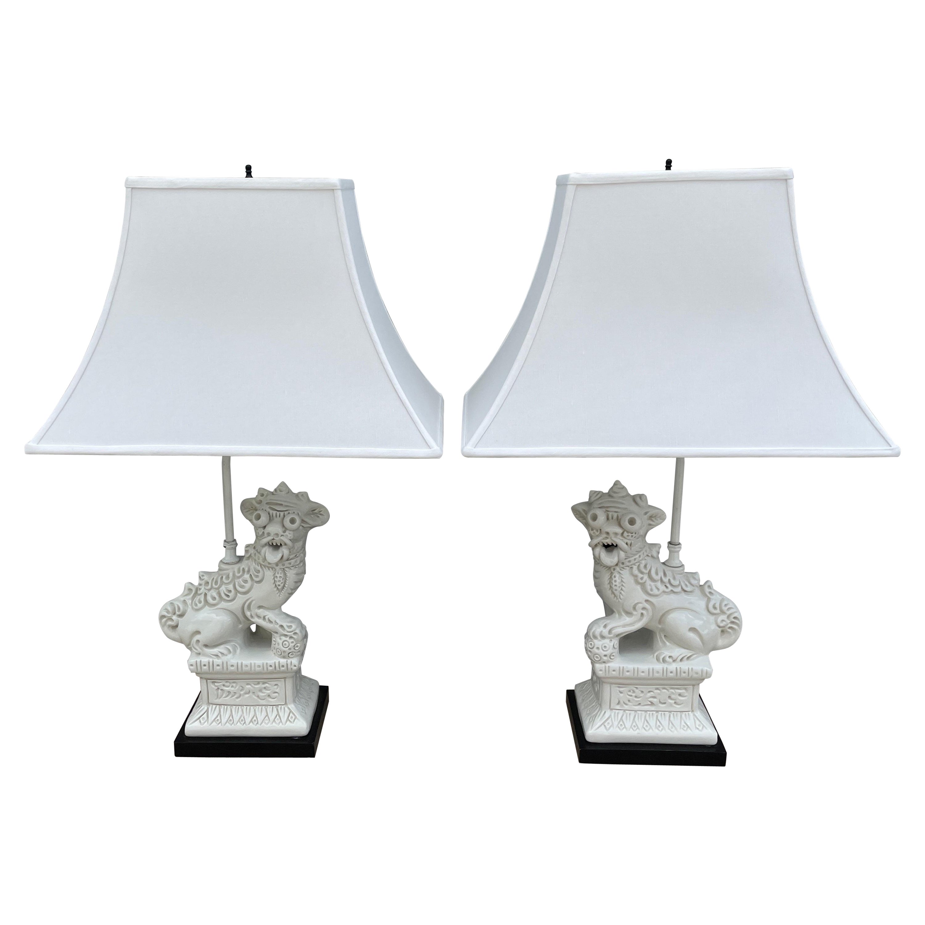 Pair of Vintage Blanc de Chine Foo Dog Lamps
