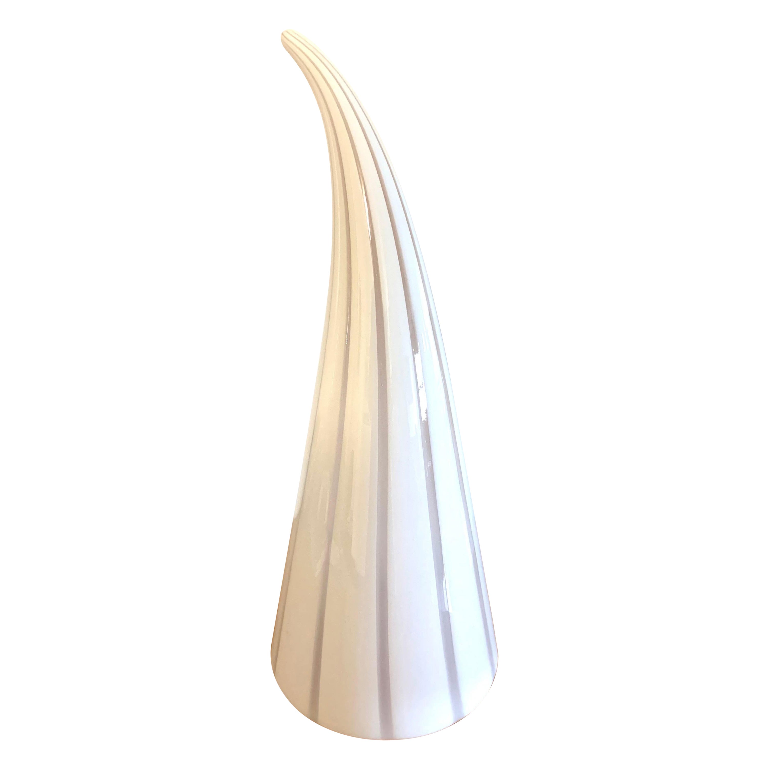 Große weiß gestreifte Murano-Tischlampe in Hornform, weiß