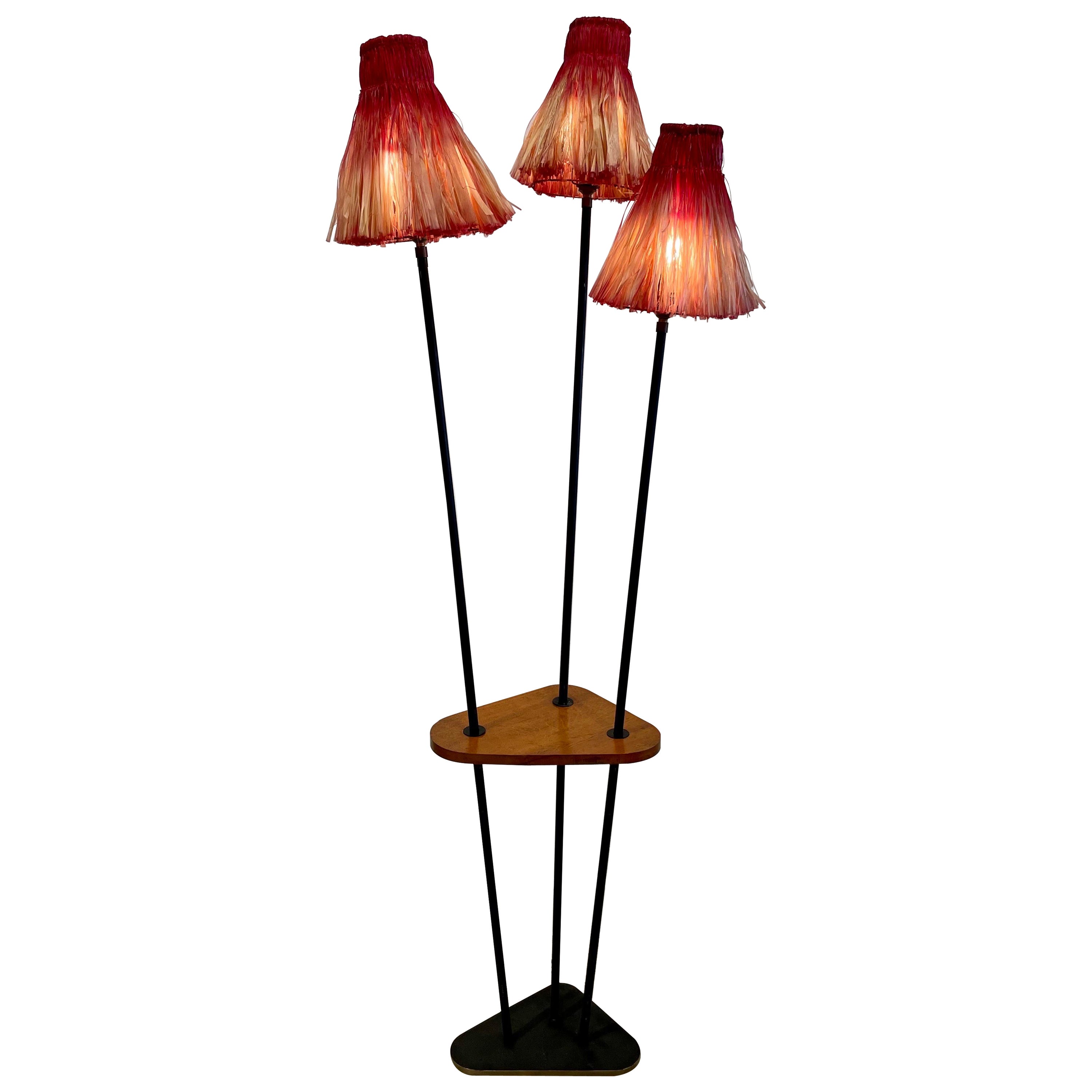 French 1950's 3-Arm Floor Lamp w/ Tiki Shades