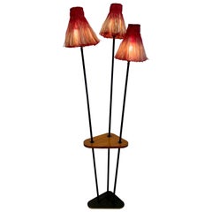 Vintage French 1950's 3-Arm Floor Lamp w/ Tiki Shades