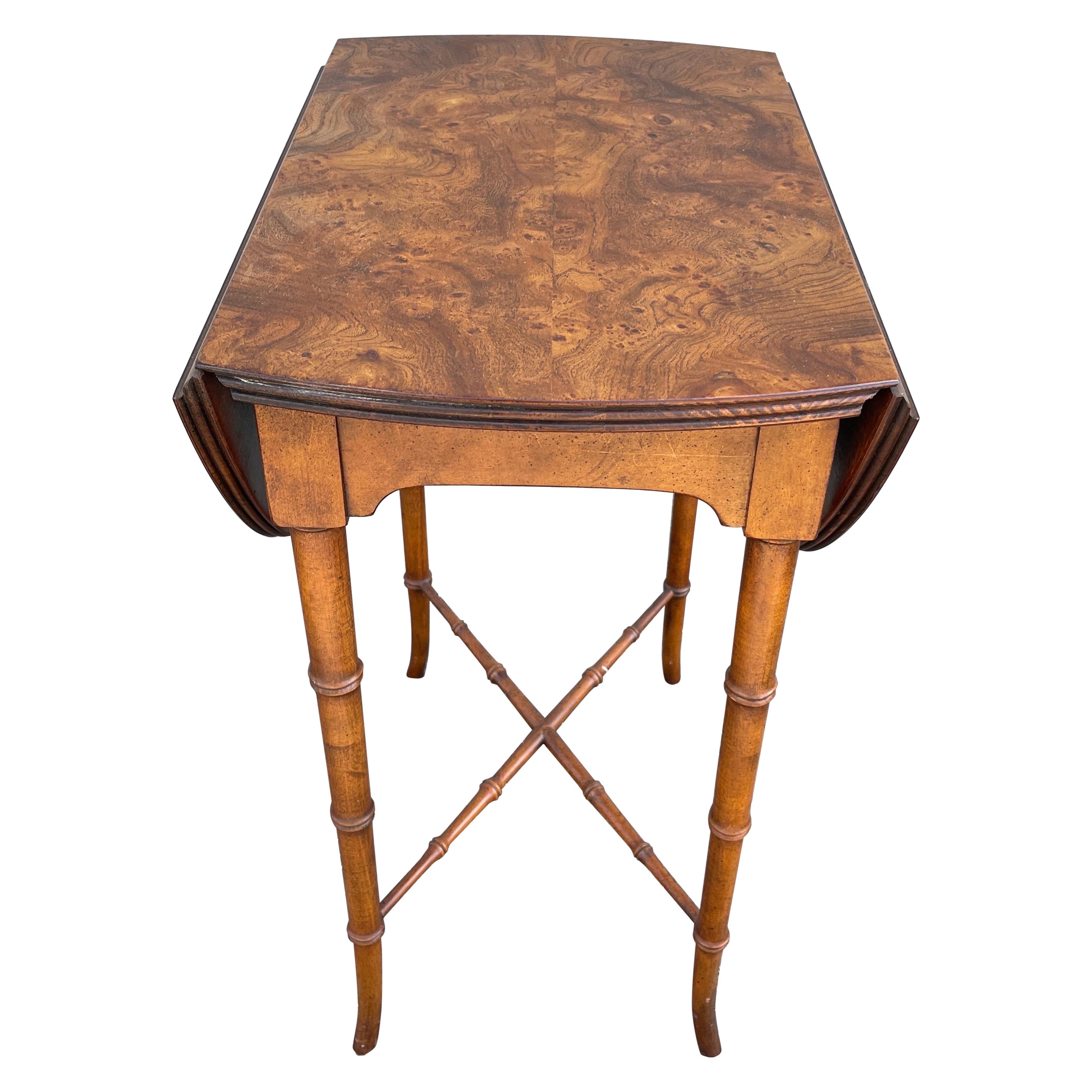 Vintage Drop Leaf Burlwood Side Table by Baker