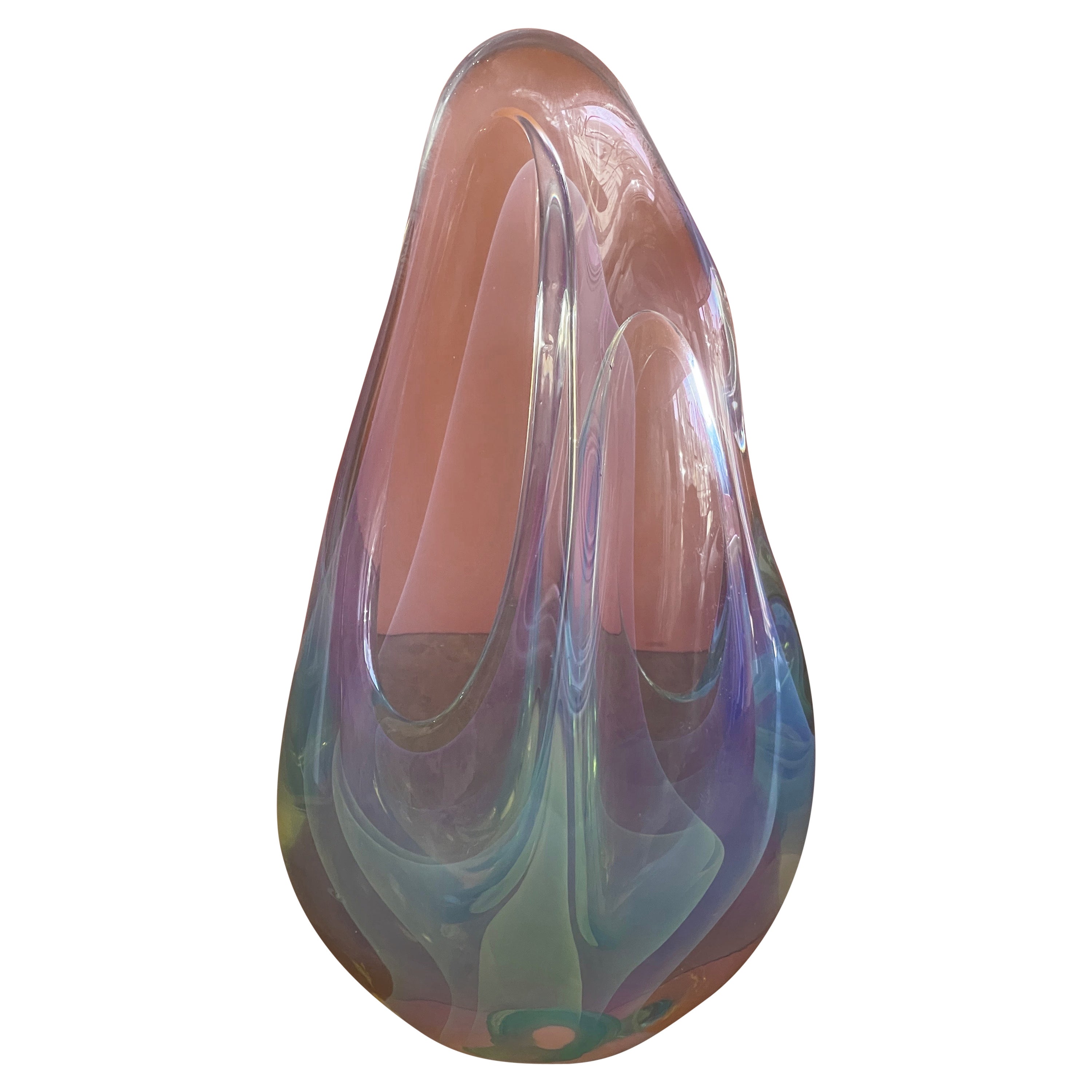 Opalescence Tear Drop Art Glass Sculpture by Charles Wright For Sale