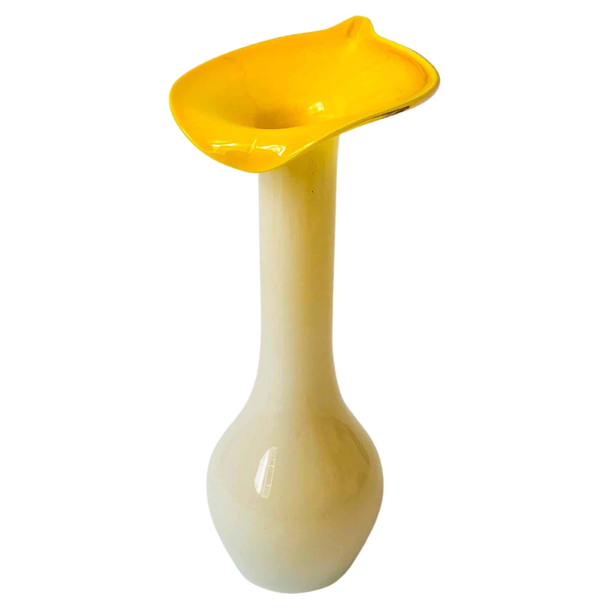 Vintage Yellow Cased Glass Lily Vase For Sale