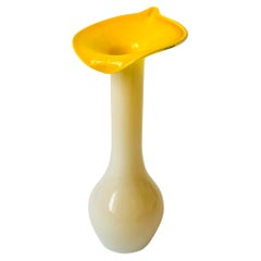 Vintage Yellow Cased Glass Lily Vase