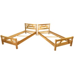 Pair Western Style A, Brandt "Ranch Oak" Twin Bed Frames