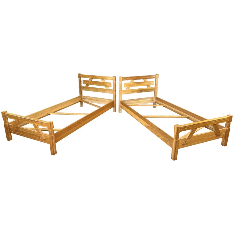 Pair Western Style A, Brandt "Ranch Oak" Twin Bed Frames For Sale at