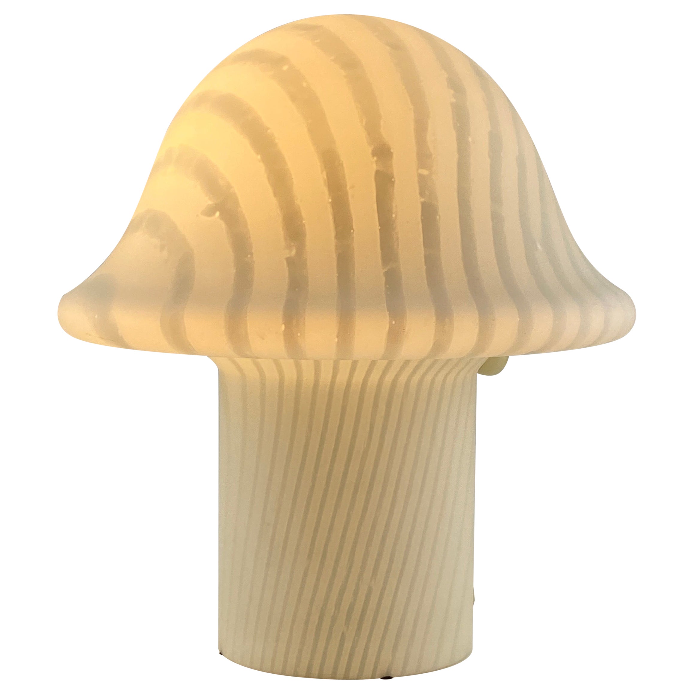 One of two Large White Glass Peill and Putzler Mushroom Table Lamp XL 1970 For Sale