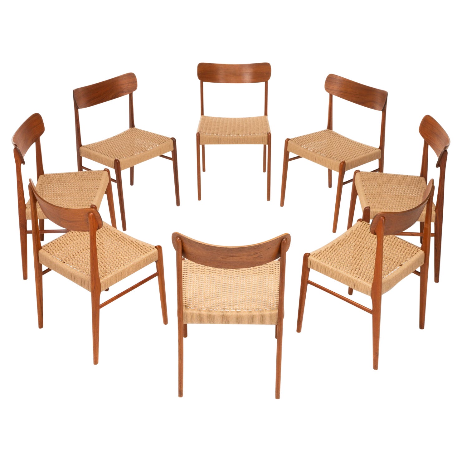 Set of 8 Papercord Dining Chairs by Glyngøre Stolefabrik, Denmark 1960s