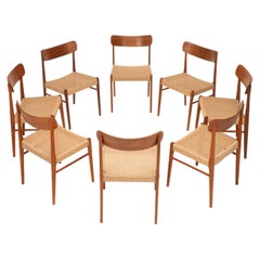 Ensemble de 8 chaises de salle à manger en cordon papier de Glyngre Stolefabrik, Danemark, années 1960