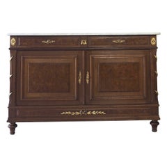 French Vintage Mahogany Sideboard with Marble