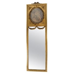 Louis Seize Mirror with Gilding / Gold Leaf with Motif in the Top