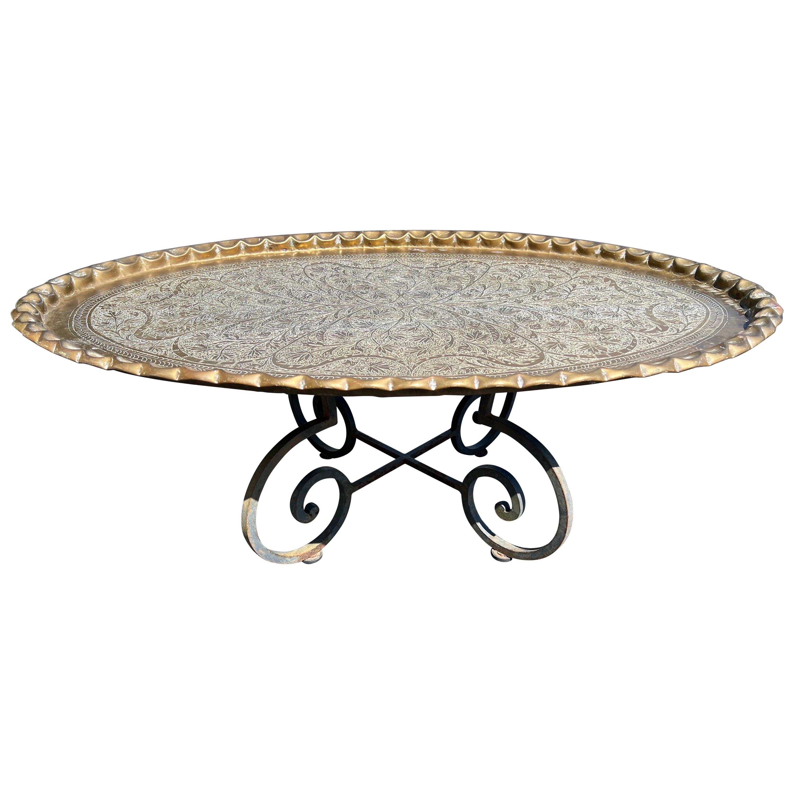 Large Moroccan Brass Tray Table