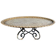 Retro Large Moroccan Brass Tray Table
