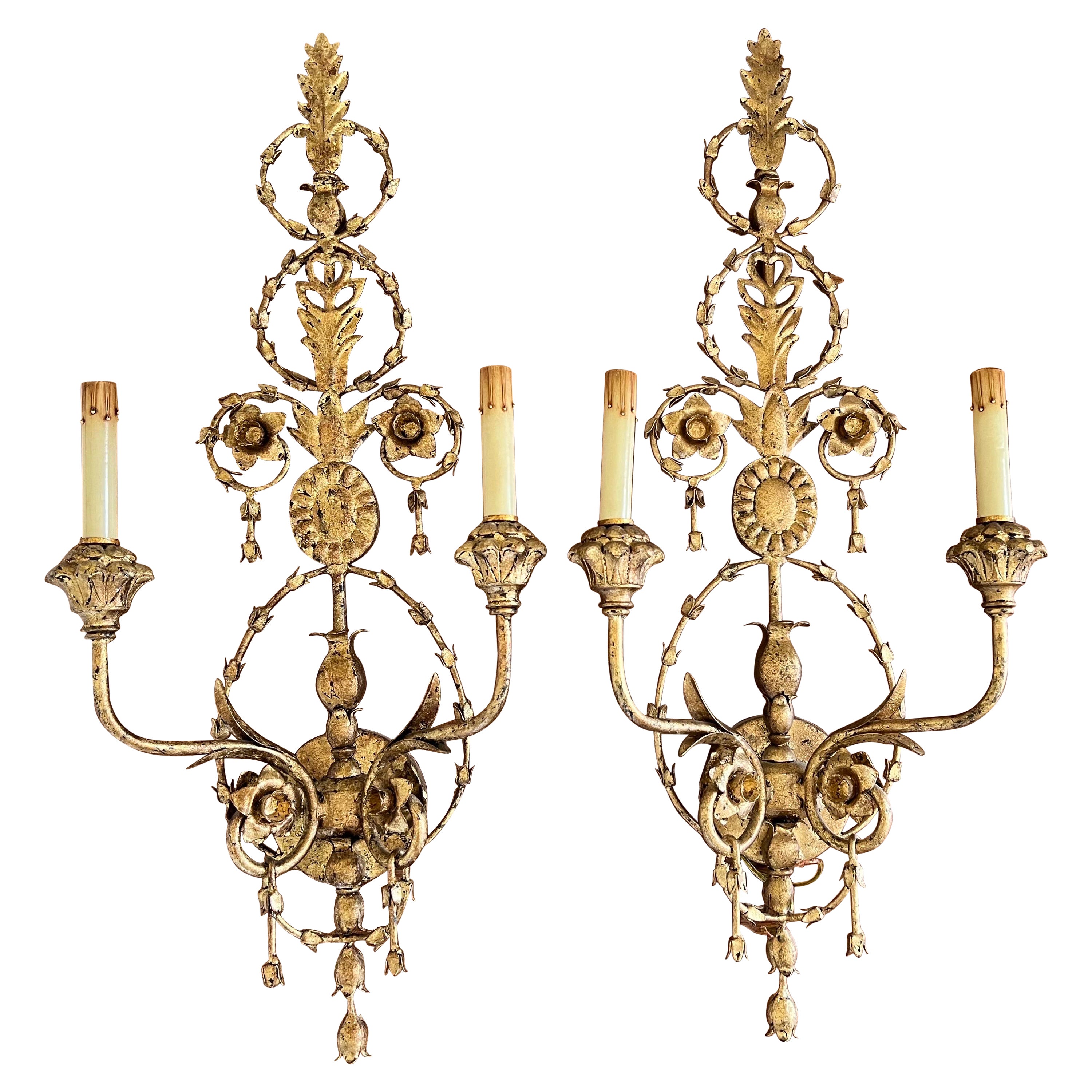 Pair of Currey and Company Neoclassical Gilt Sconces