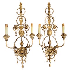 Pair of Currey and Company Neoclassical Gilt Sconces