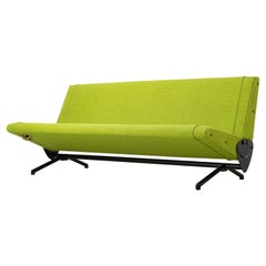 Italian Modern Sofa D70 by Osvaldo Borsani by Tecno, yellow-green Fabric, 1950s