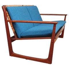 Retro Cane Back Teak Settee by Hans Olsen