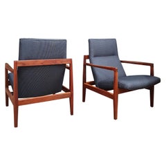 Pair of Jens Risom Floating Walnut Lounge Chairs