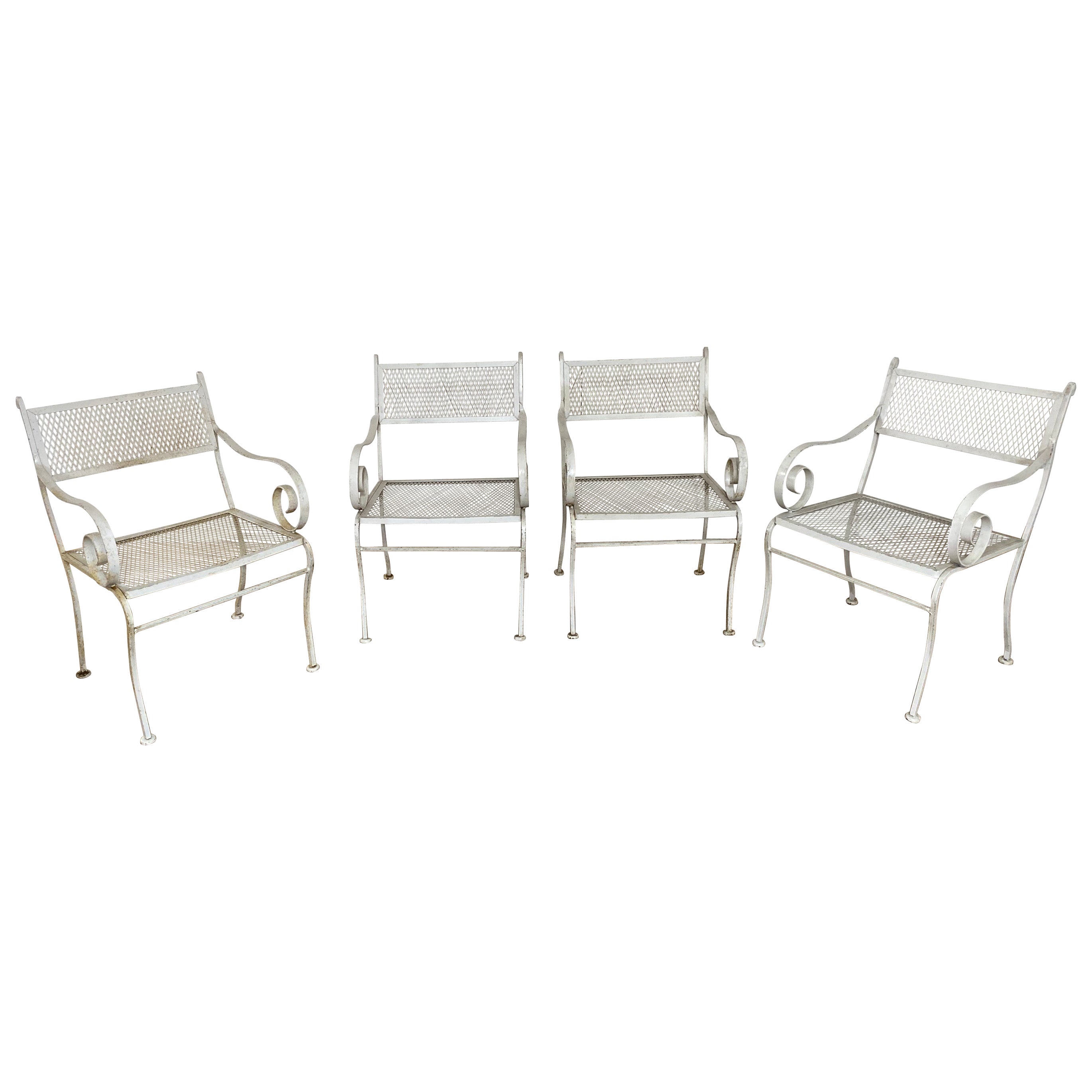 Ensemble de 4 fauteuils de jardin en métal en maille pour la salle à manger ou le salon en vente