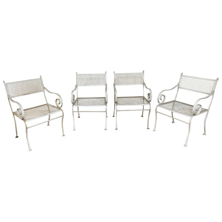 Set of 4 Mesh Metal Garden Arm Chairs for Dining or Lounging For Sale ...