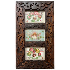 Antique Victorian Postcards in a Carved Wooden Frame