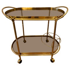 Italian Smoked Glass Two Tiered Oval Bar Cart