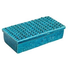 Boîte Bitossi, céramique, bleue, laquée, signée