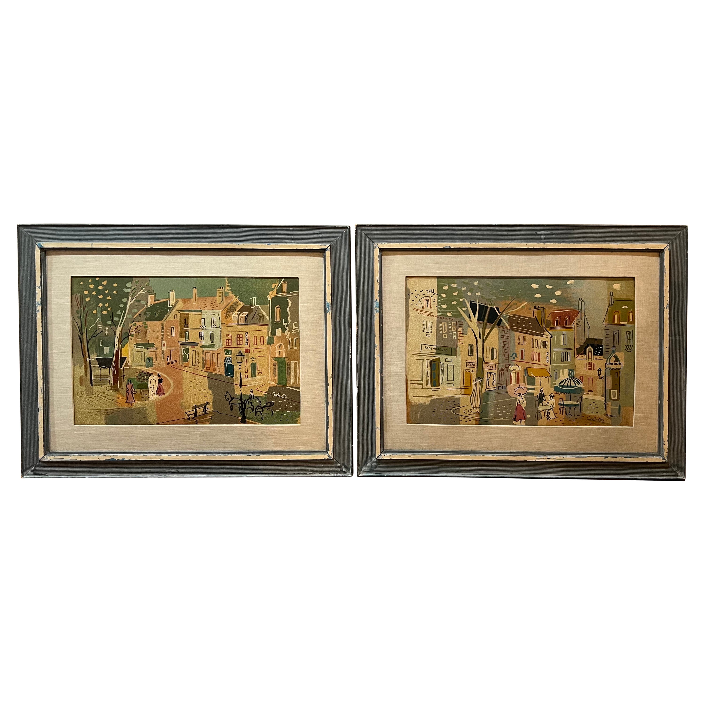 Pair of Vintage French Prints by Charles Cobelle For Sale