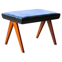 Midcentury Danish Teak and Leather Ottoman or Footstool
