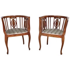 Pair Biedermeier Barrel Back Chairs