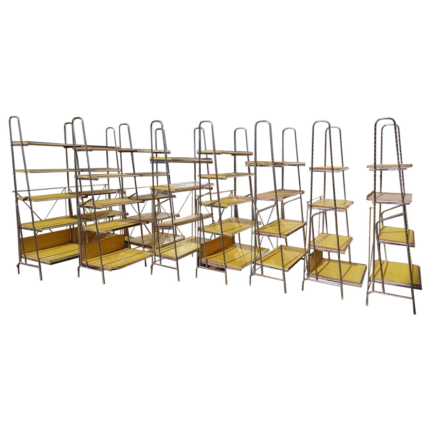 Stylish Midcentury Chrome on Steel Shop Shelving with Braced Back Supports For Sale