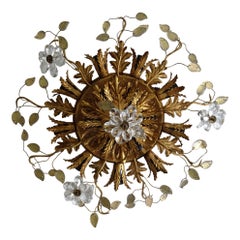 Flush Mount Maison Baguès Crystal Flowers Leaves Chandelier 15 Lights