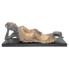 18th Century, Burmese Gilt Bronze Reclining Buddha