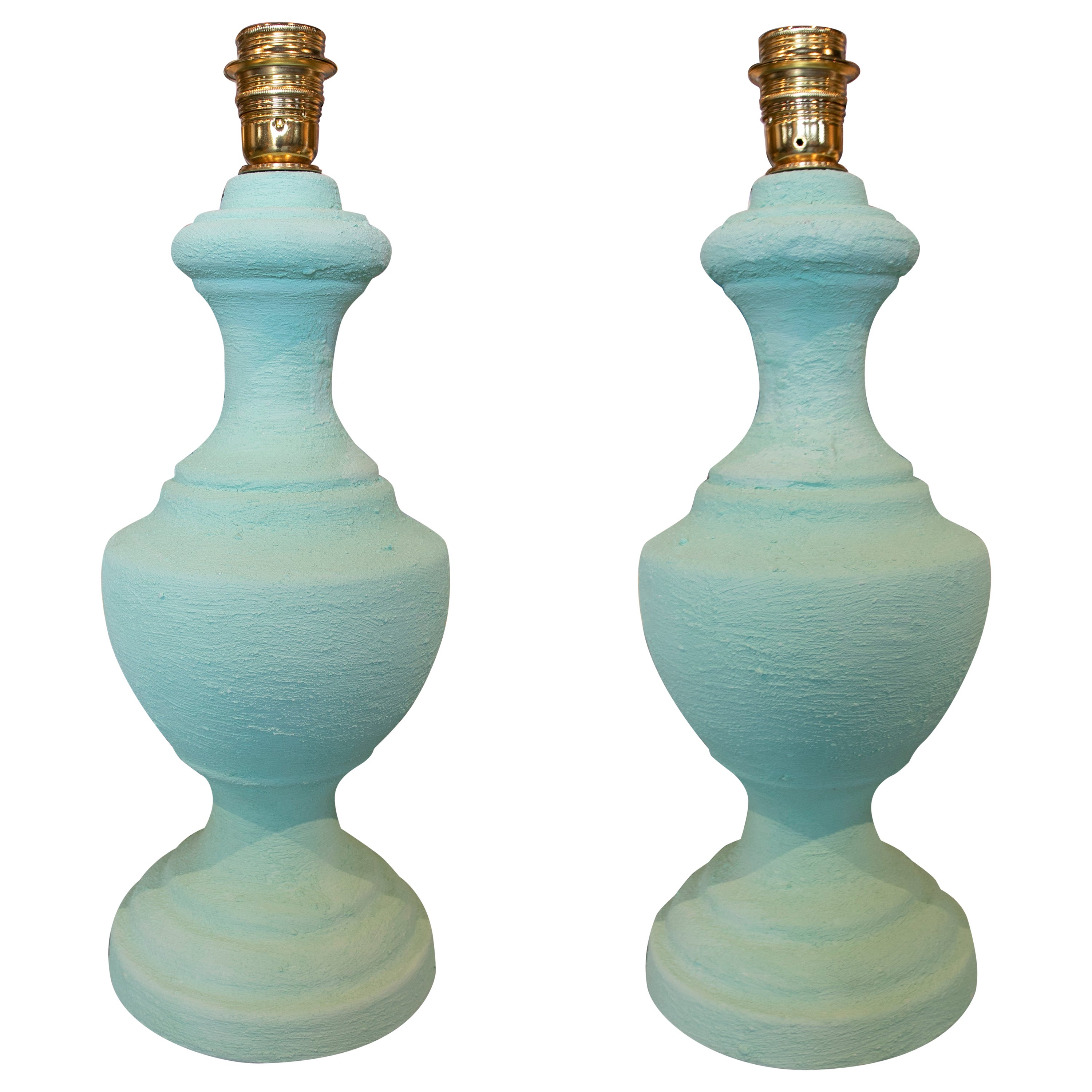 Pair of Ceramic Lamps Painted with Green Jabelga