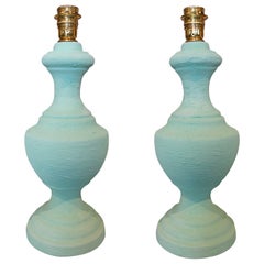 Paar Keramiklampen mit grüner Jabelga-Bemalung