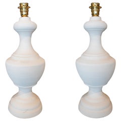 Pair of Ceramic Lamps Painted with White Jabelga