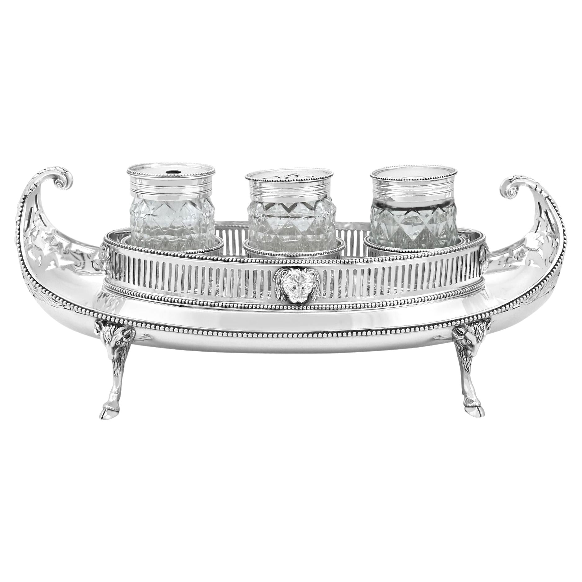 18th Century Antique Sterling Silver Ladies Inkstand For Sale