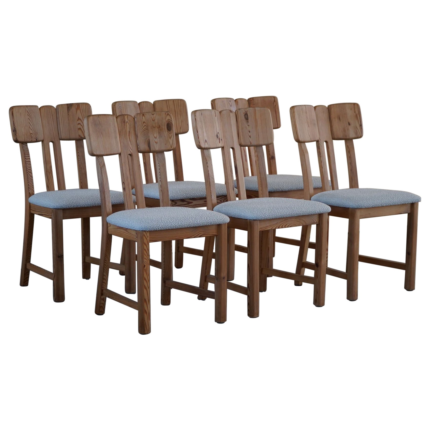 Danish Mid Century Set of 6 Sculptural Dining Chairs in Douglas Pine, 1970s