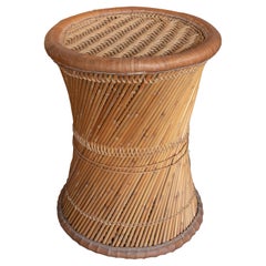 Wicker and Leather Stool  Handmade with Round Shape