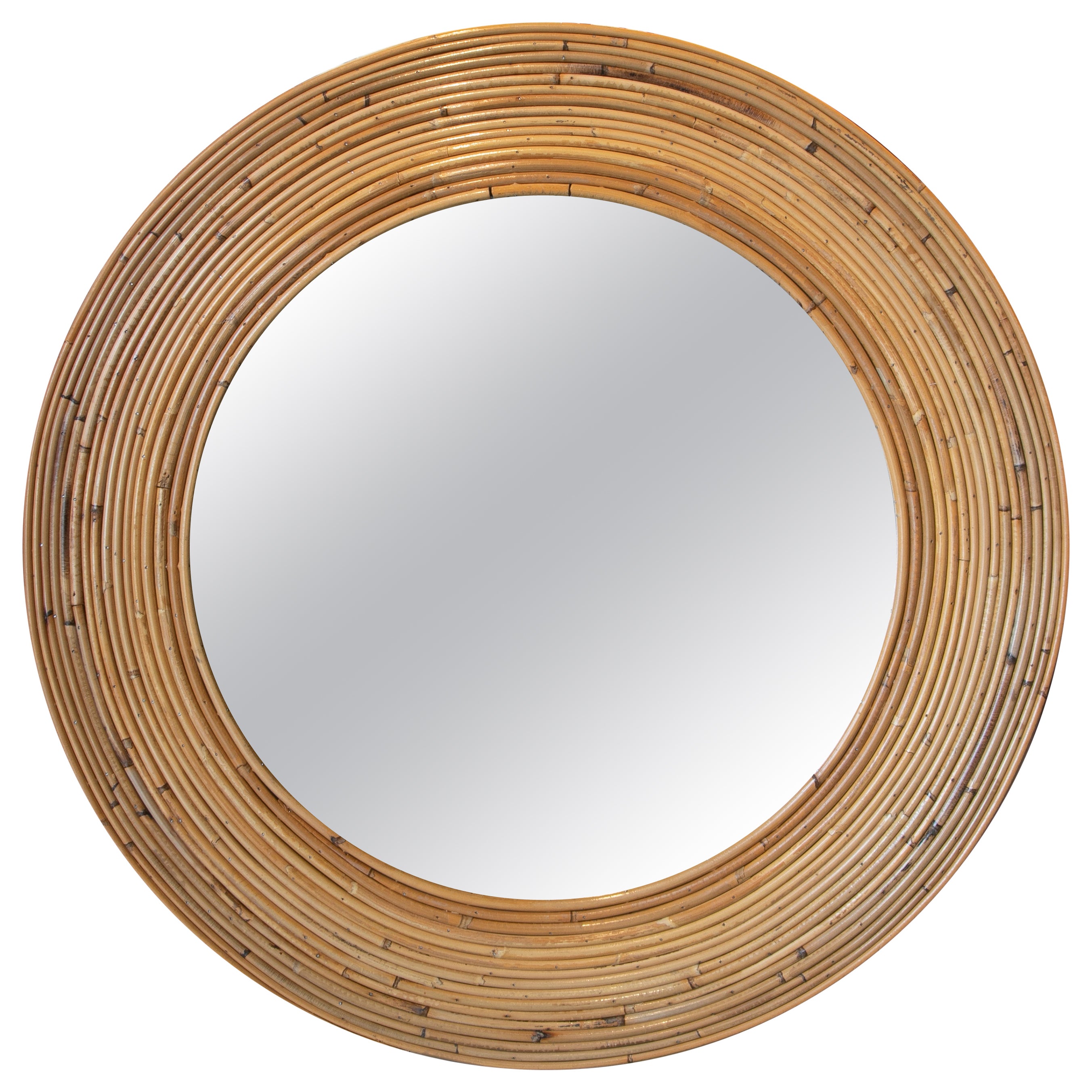 Handmade Round Bamboo Mirror For Sale