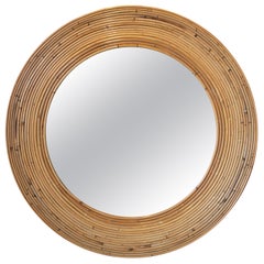 Vintage Handmade Round Bamboo Mirror