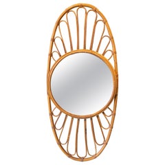 Vintage Handmade Bamboo Mirror in Oval Shape