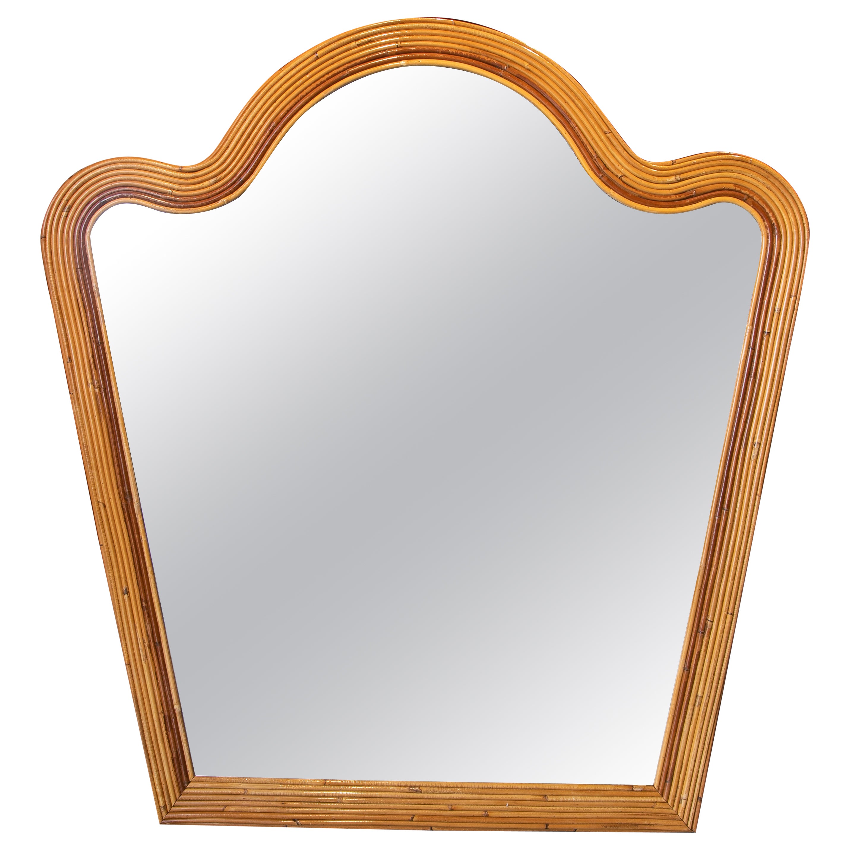 1980s Handmade Bamboo Mirror with Wavy Shapes For Sale