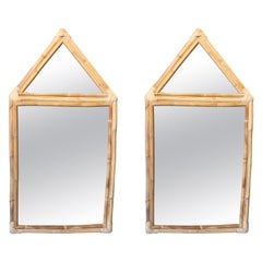 Pair of Handmade Bamboo and Wicker Mirrors